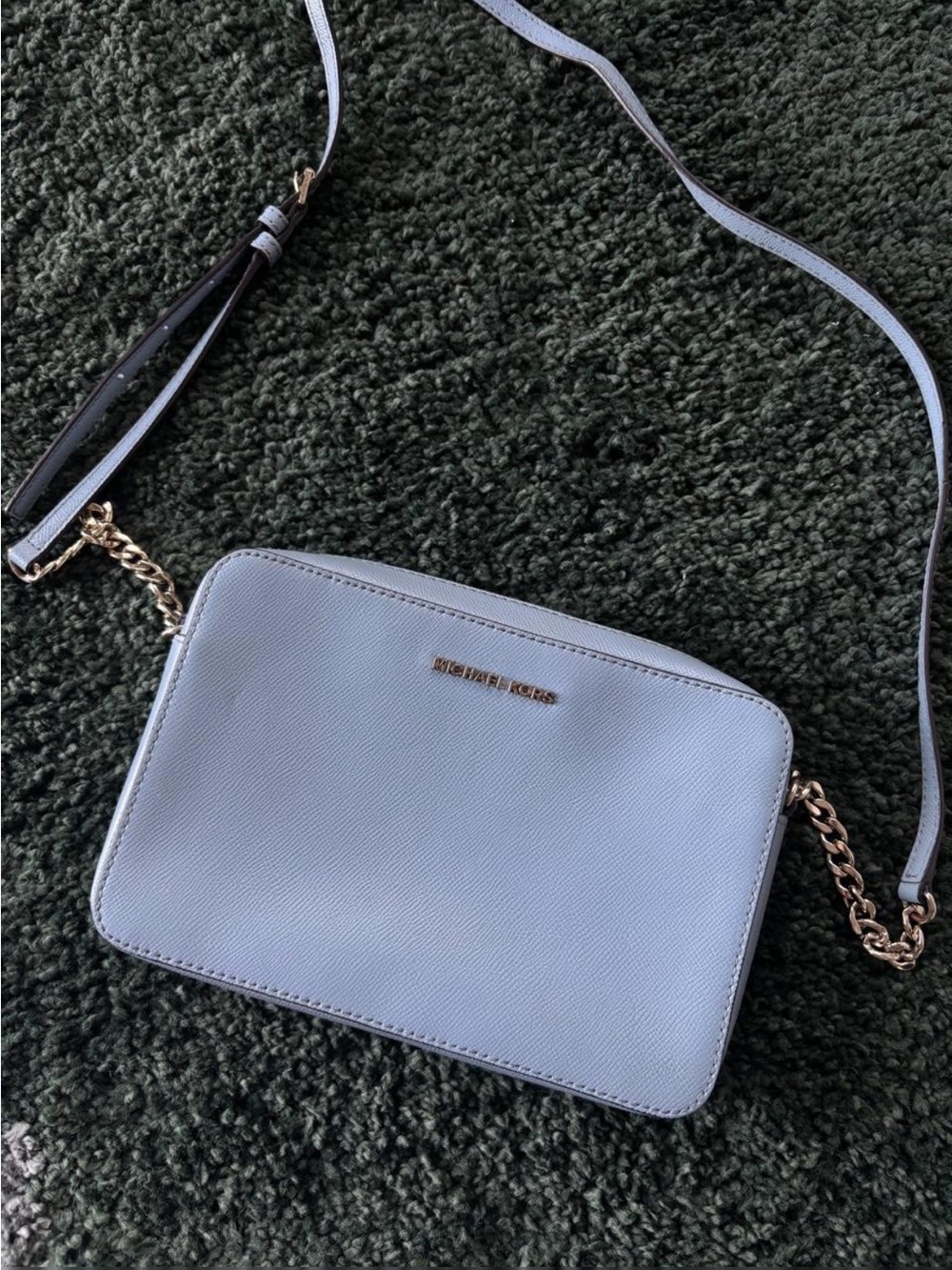 Michael Kors Light Blue Leather Chain-Detail Crossbody